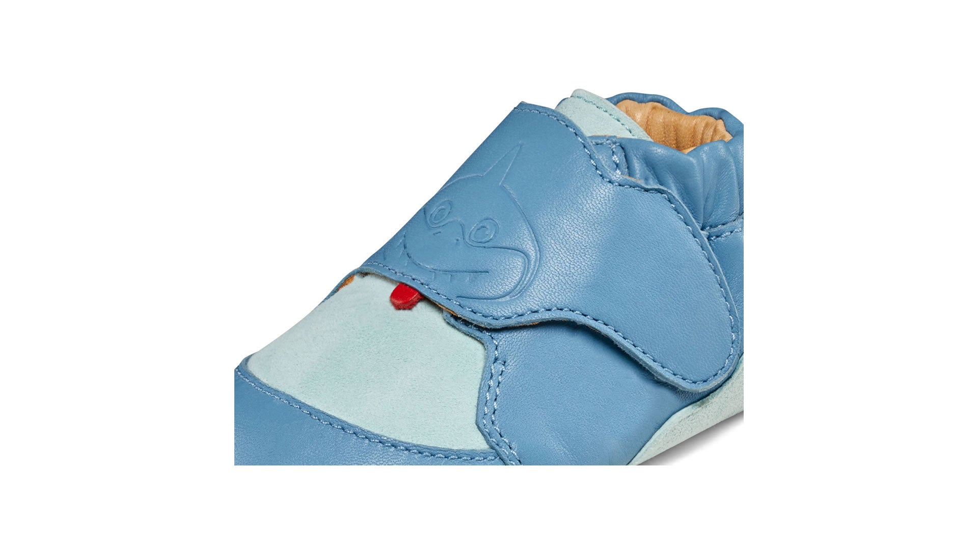 Dětské barefoot capáčky Affenzahn Crawling Shoe Leather Crawly Shark
 modré detail nártu