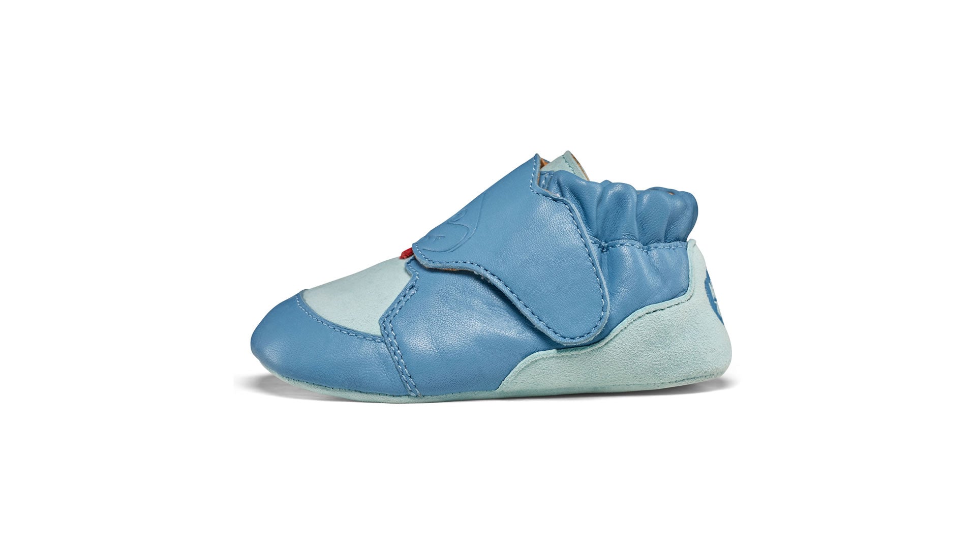 Dětské barefoot capáčky Affenzahn Crawling Shoe Leather Crawly Shark
 modré pohled zleva
