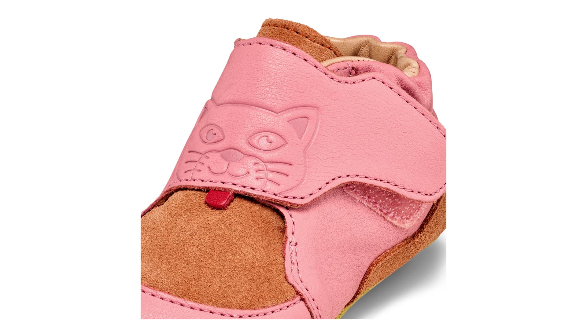Dětské barefoot capáčky Affenzahn Crawling Shoe Leather Crawly Cat růžové detail nártu