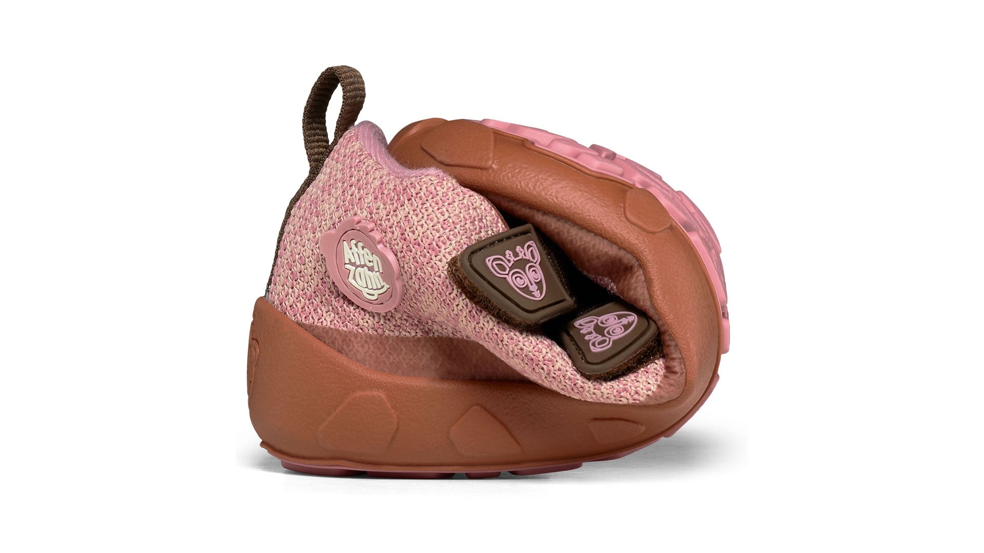 Dětské barefoot boty Affenzahn Low Boot Knit Happy Deer růžové ukázka ohebnosti boty