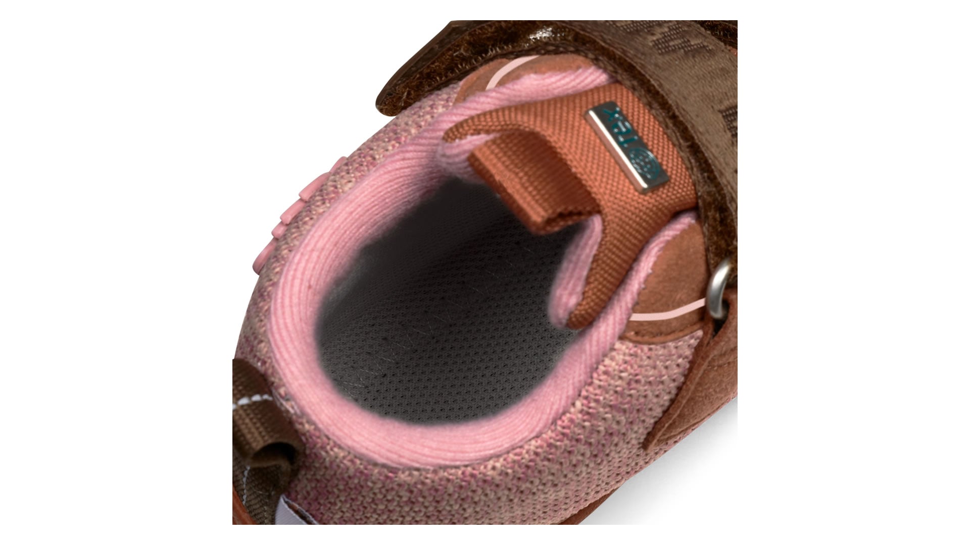 Dětské barefoot boty Affenzahn Low Boot Knit Happy Deer růžové detail vstupu do boty
