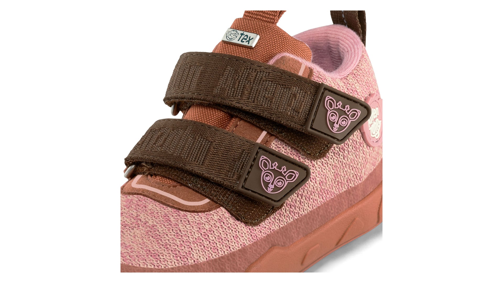Dětské barefoot boty Affenzahn Low Boot Knit Happy Deer růžové detail zapínání