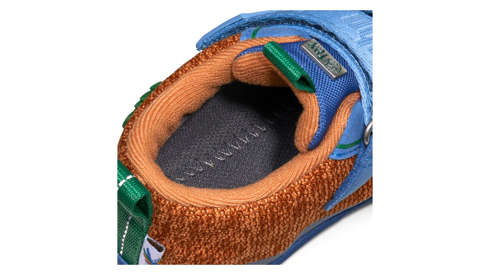 Affenzahn Low Boot Knit Happy - Bird of Paradise modro-oranžové detail vstupu do boty