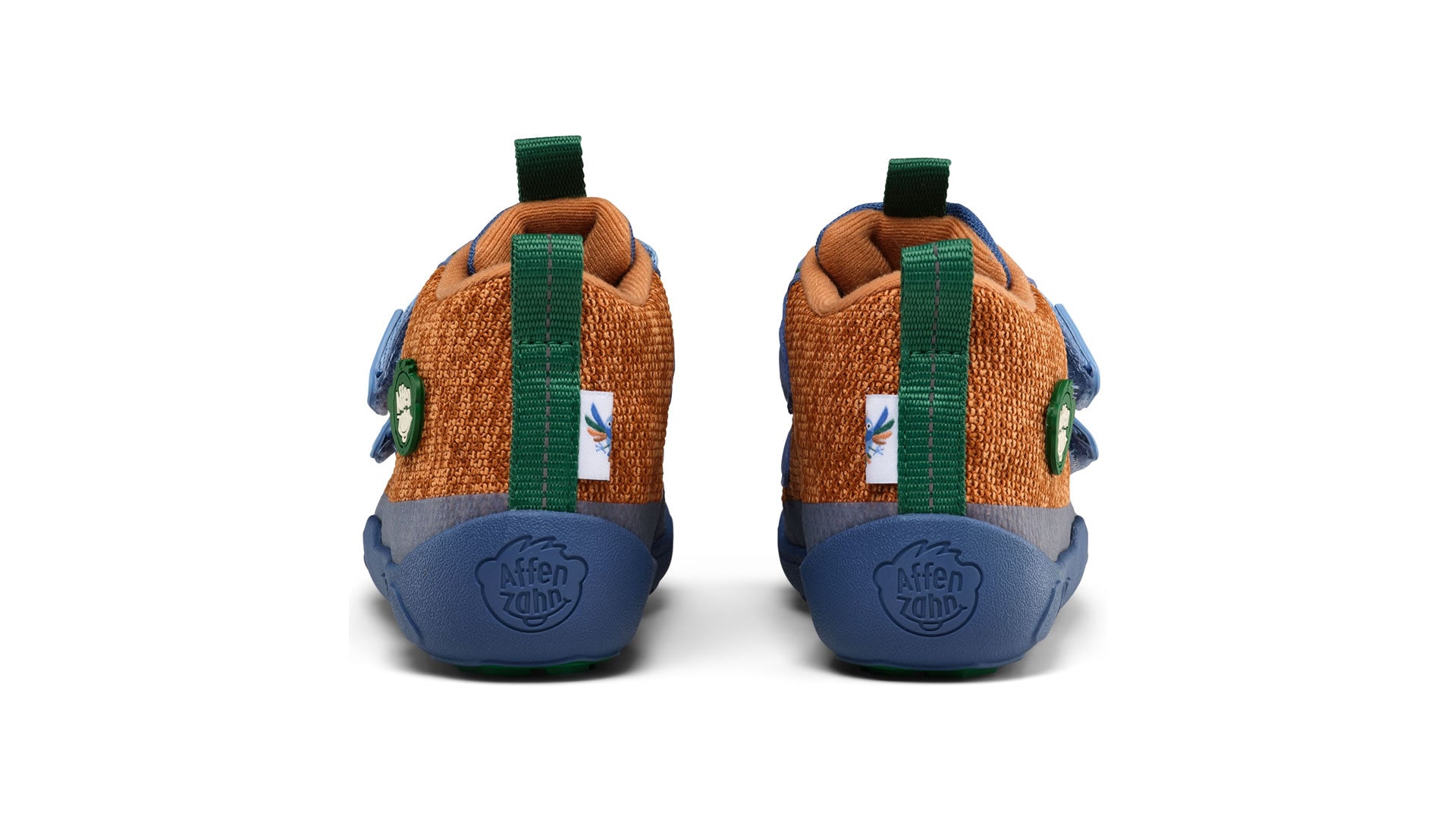 Affenzahn Low Boot Knit Happy - Bird of Paradise modro-oranžové pohled zezadu na paty