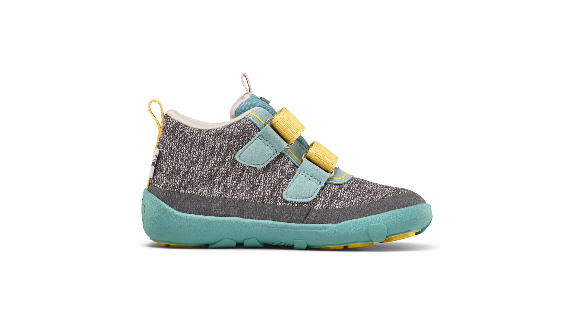 Affenzahn Low Boot Knit Happy - Rhino šedo-zelené zapínáním na suchý zip ve žluté barvě vnitřní strana