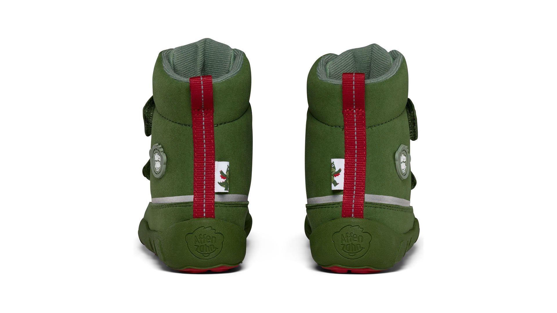 Dětské barefoot boty Affenzahn Mid Boot Vegan Comfy - Dragon zelené pohled zezadu na paty