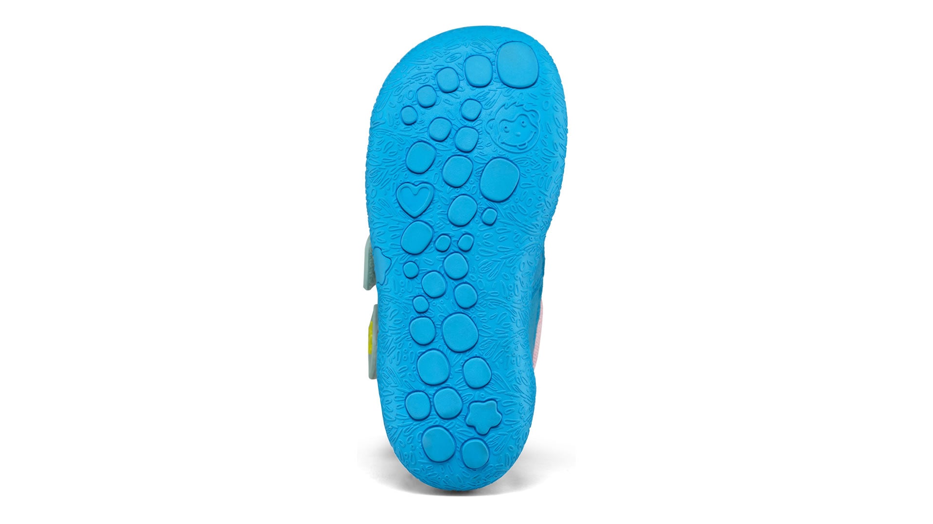 Dětské barefoot boty Affenzahn Prewalker Midboot Vegan Snuggy -  Chameleon růžové s modrou podrážkou pohled na podrážku