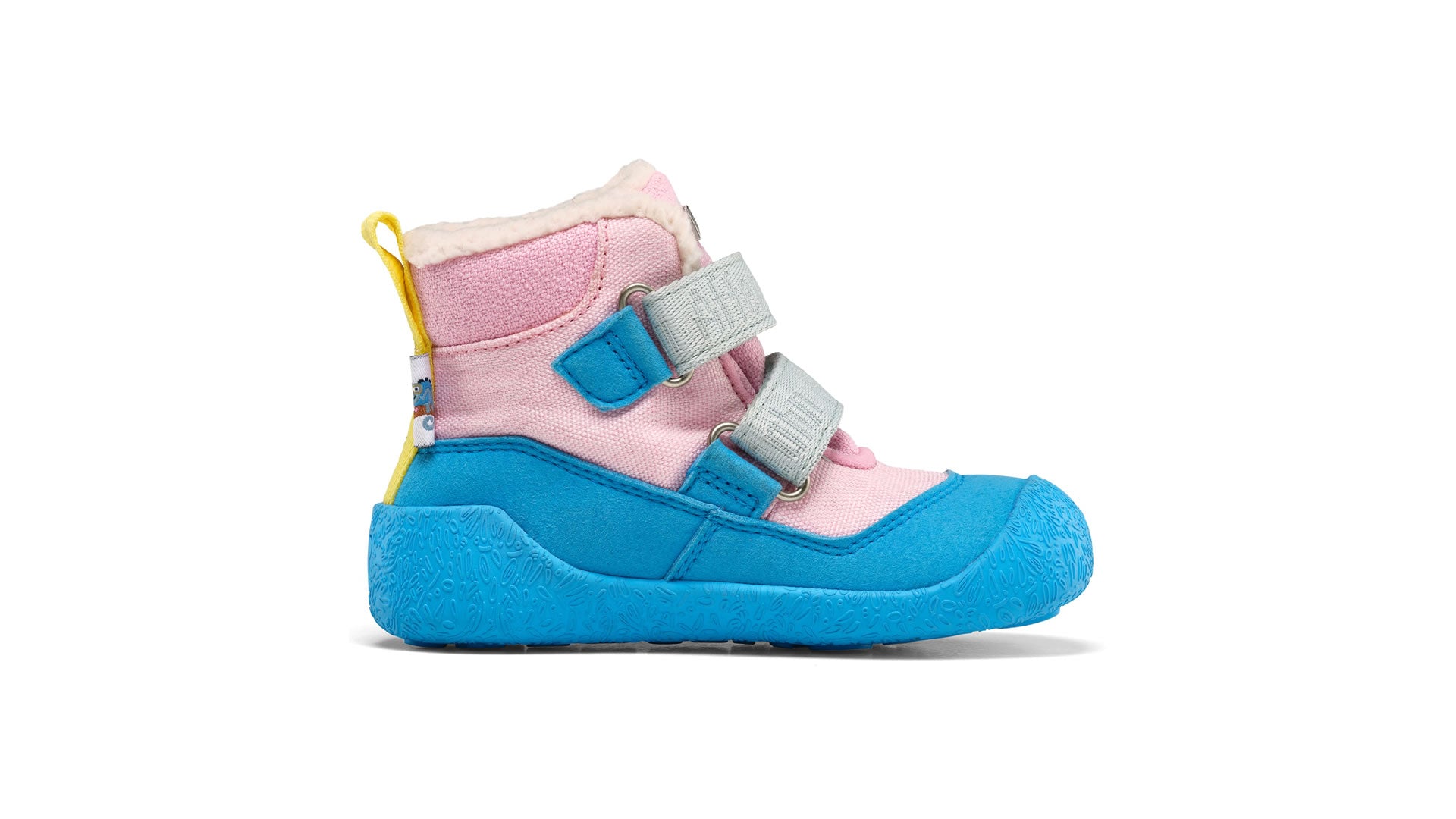 Dětské barefoot boty Affenzahn Prewalker Midboot Vegan Snuggy -  Chameleon růžové s modrou podrážkou vnitřní strana