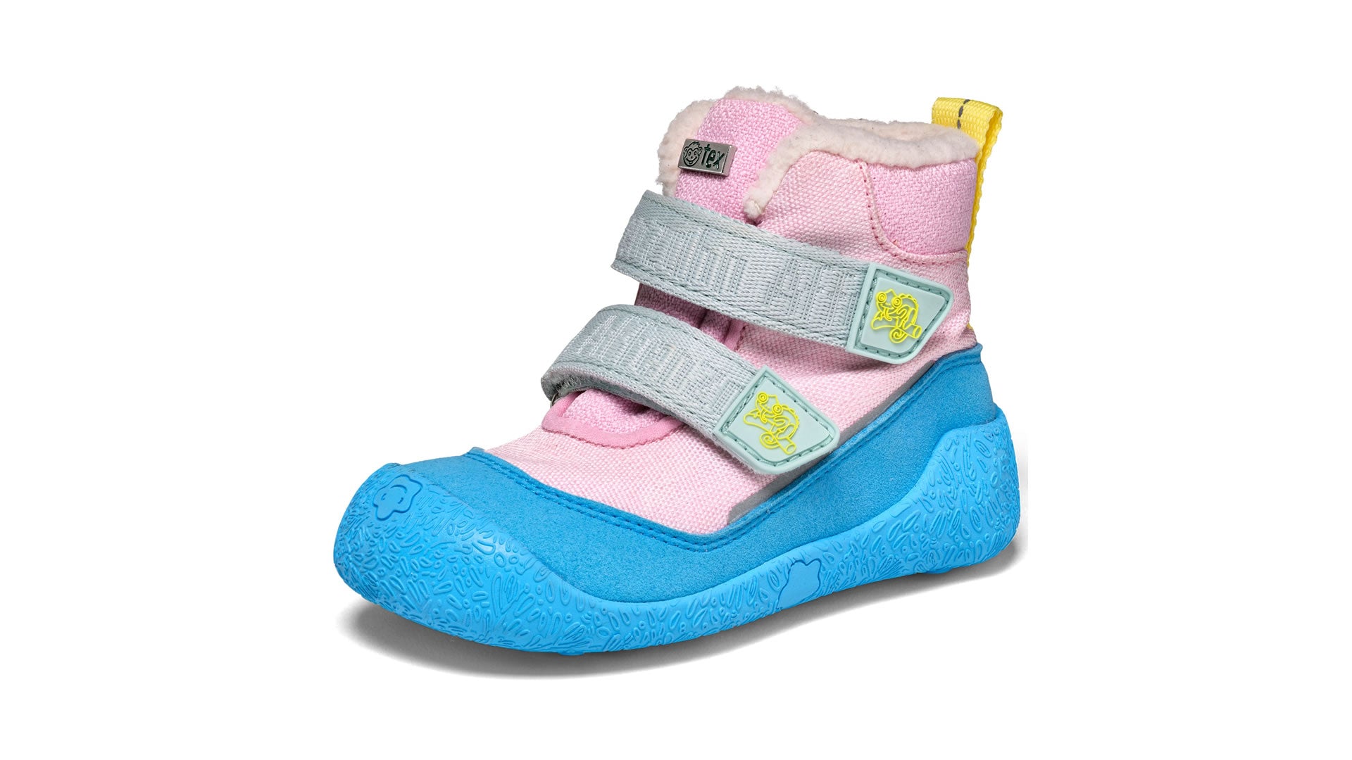 Dětské barefoot boty Affenzahn Prewalker Midboot Vegan Snuggy -  Chameleon růžové s modrou podrážkou pohled zleva