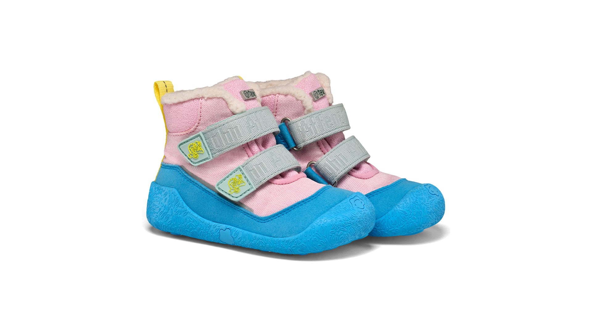 Dětské barefoot boty Affenzahn Prewalker Midboot Vegan Snuggy -  Chameleon růžové s modrou podrážkou pohled z pravé strany