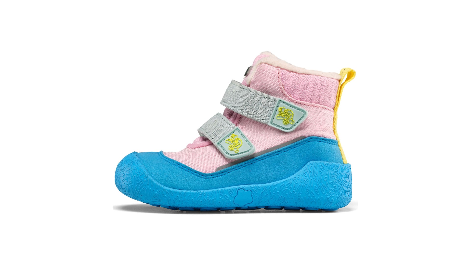 Dětské barefoot boty Affenzahn Prewalker Midboot Vegan Snuggy -  Chameleon růžové s modrou podrážkou pohled zleva