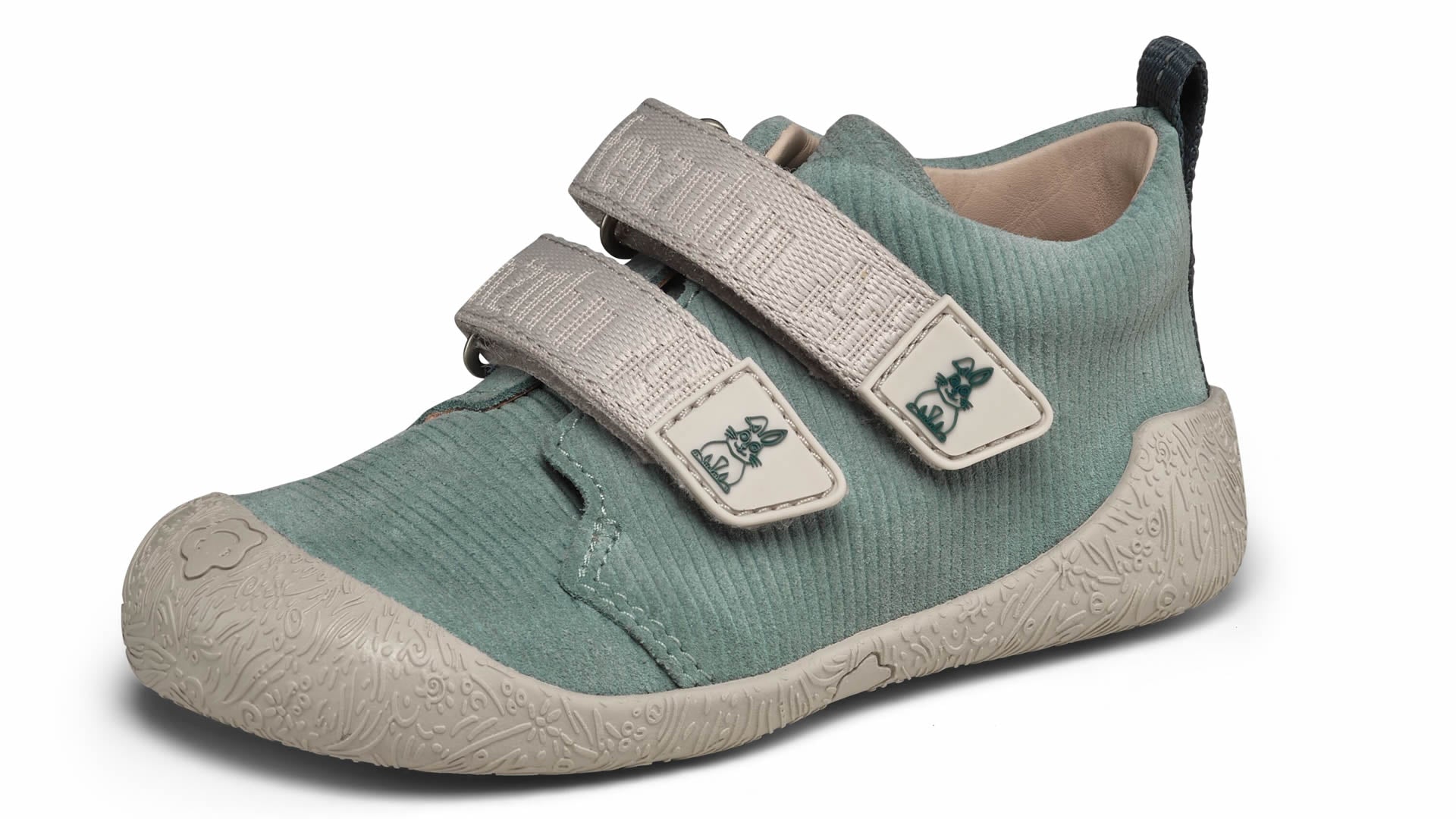 Affenzahn Prewalker Leather Walky - Bunny barefoot bota s širokou špičkou tymiánově zelená a béžová kůže a semiš