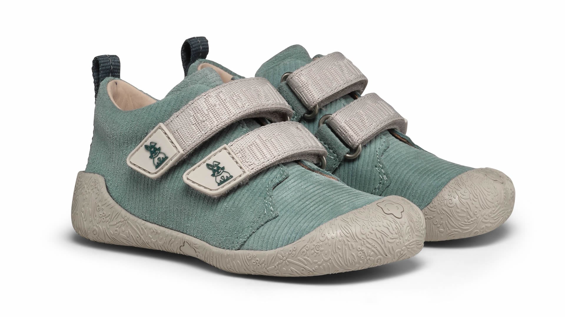 Affenzahn Prewalker Leather Walky - Bunny dětské barefoot boty z kůže, semiše a kaučuku v zelené a béžové barvě