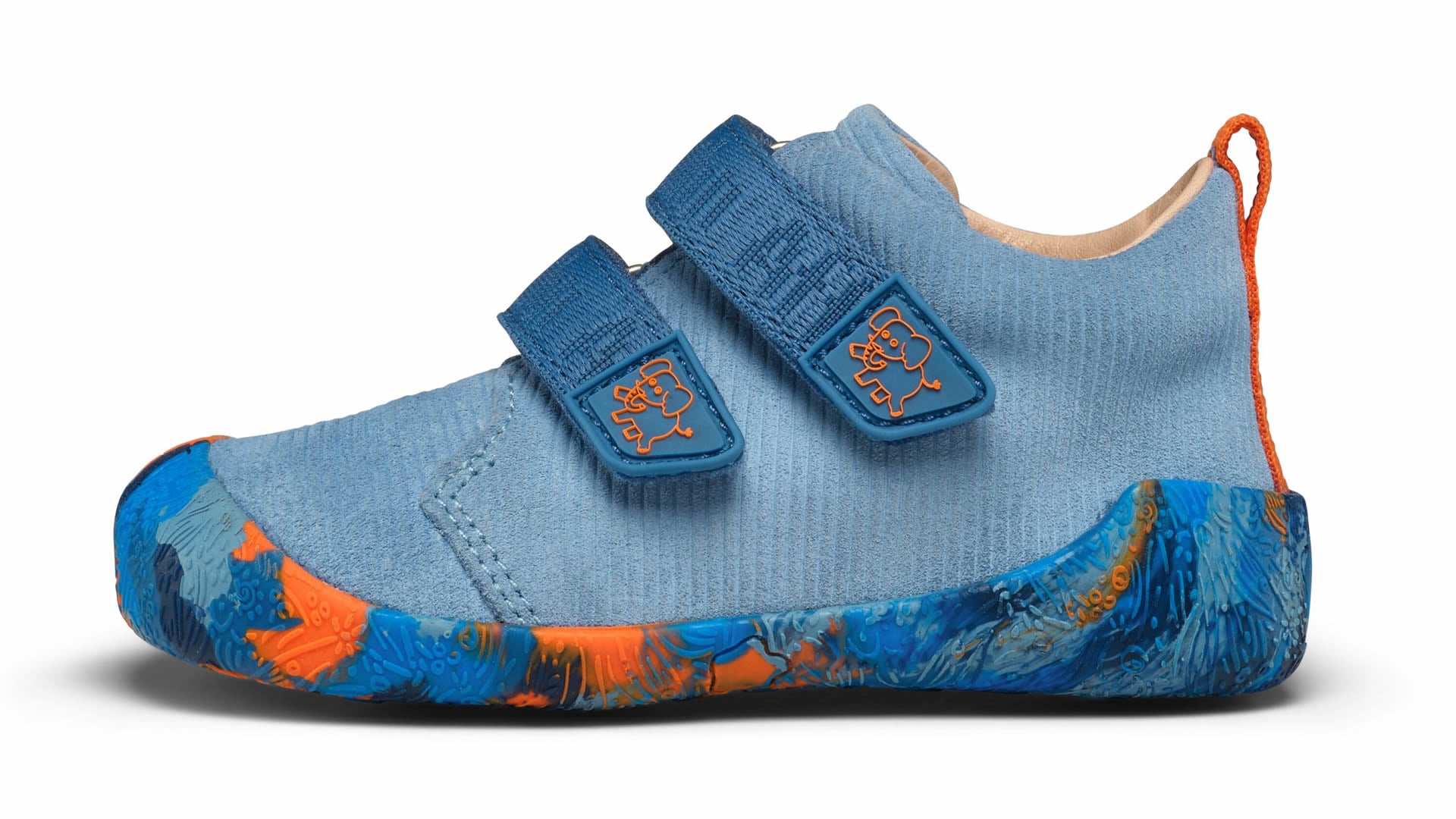 Affenzahn Prewalker Leather Walky - Elephant dětské barefoot boty modré s semišovou a koženou částí a flexibilní podrážkou