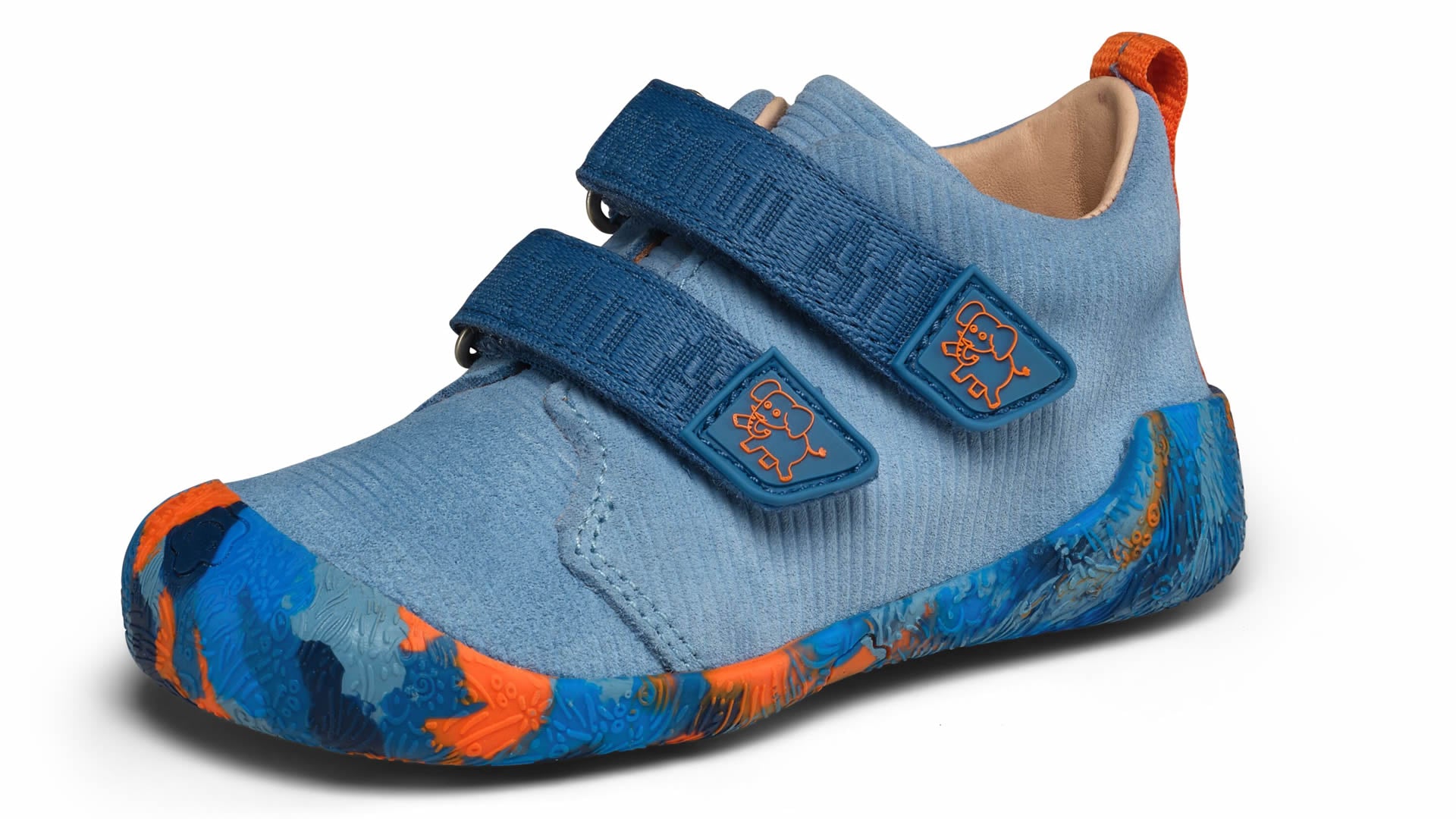 Affenzahn Prewalker Leather Walky - Elephant barefoot boty modré s kaučukovou podrážkou a širokou špičkou pro děti