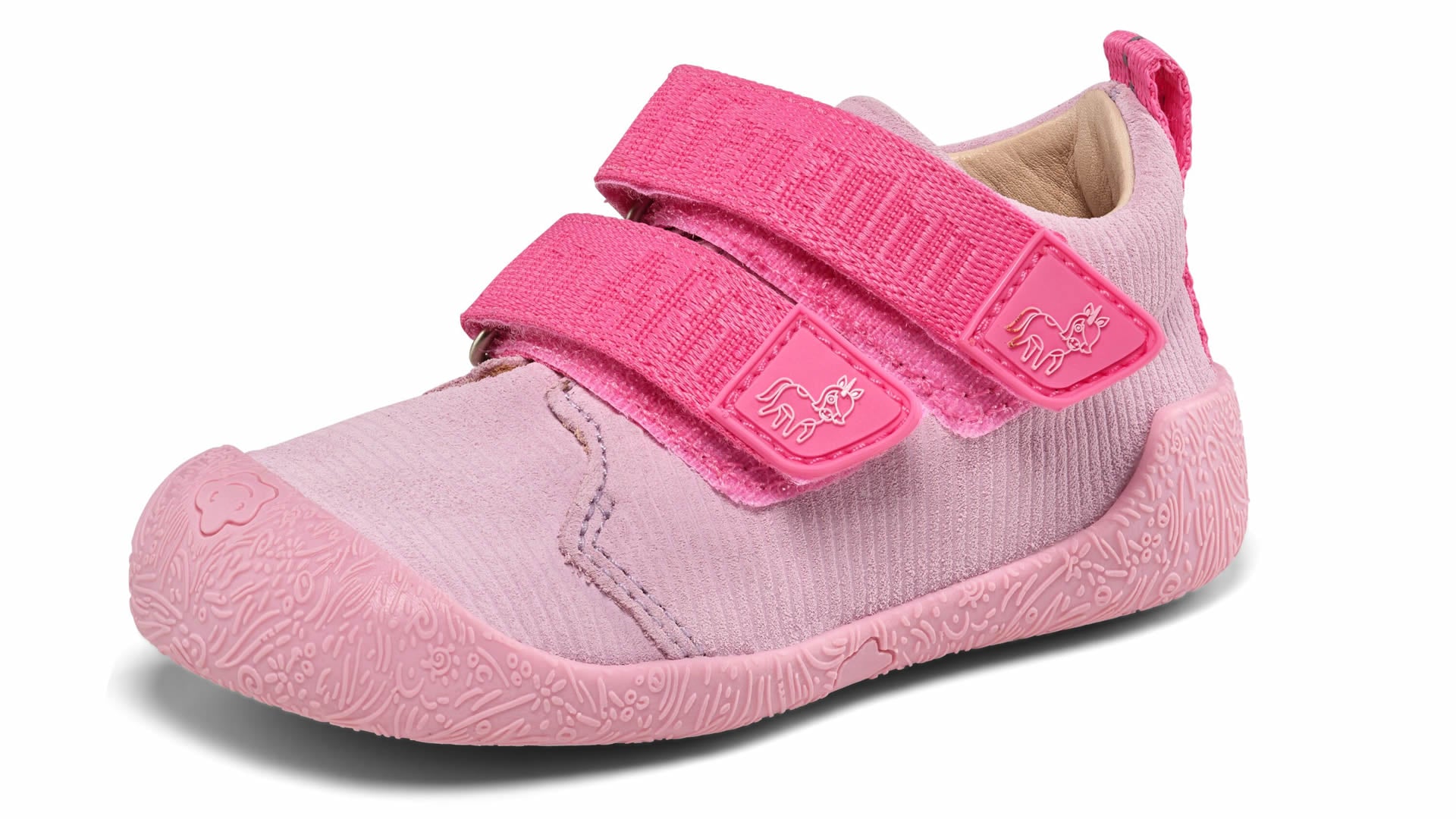 Affenzahn Prewalker Leather Walky - Unicorn růžové barefoot boty z kůže a semiše s flexibilní podrážkou pro zdravý vývoj chodidla