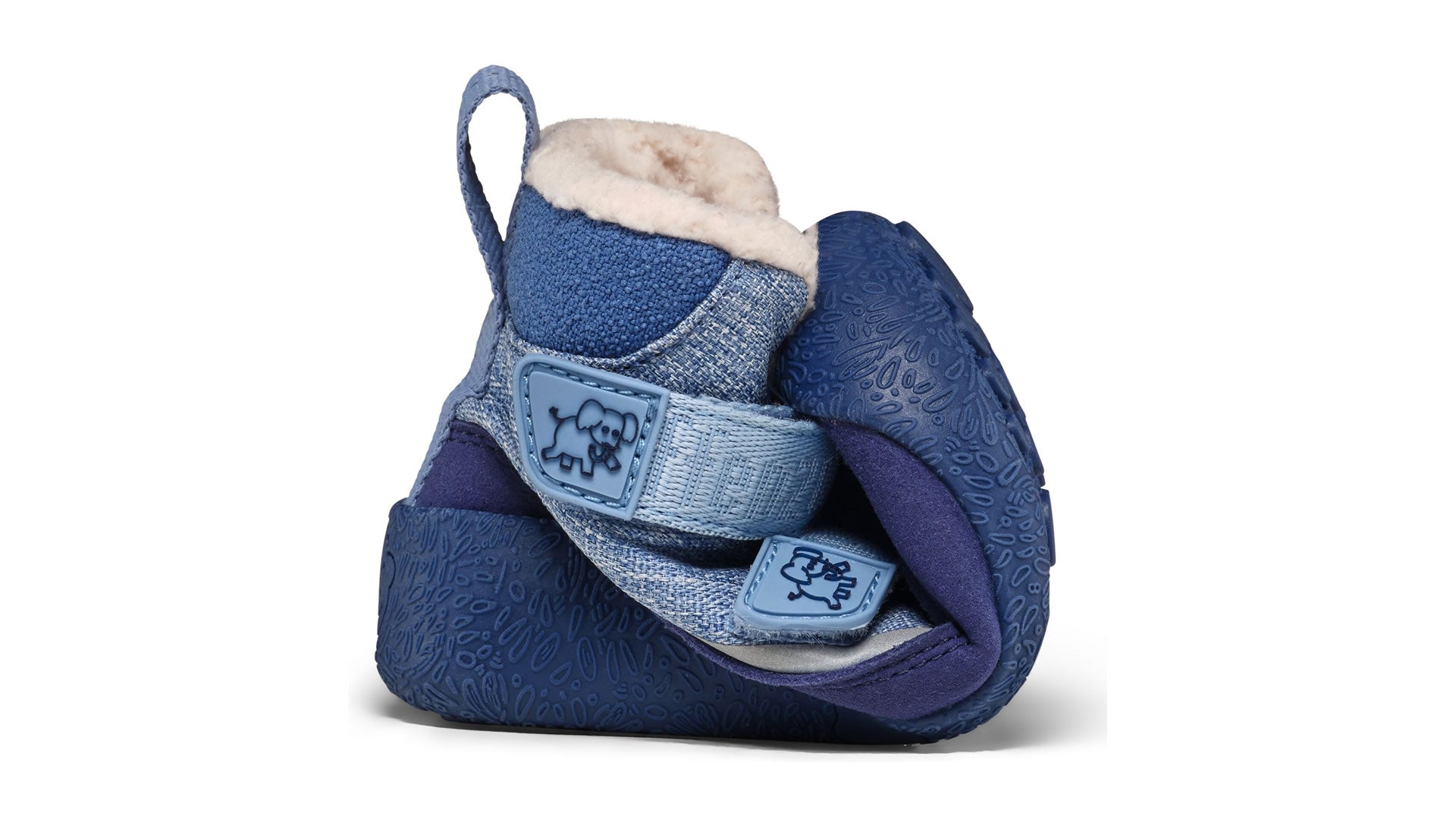 Dětské barefoot boty Affenzahn Prewalker Midboot Vegan Snuggy - Elephant modré ukázka ohebnosti boty