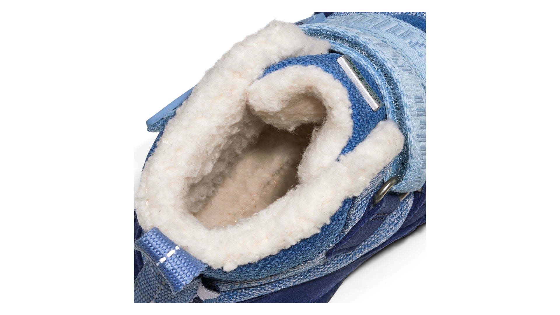Dětské barefoot boty Affenzahn Prewalker Midboot Vegan Snuggy - Elephant modré detail vstupu do boty