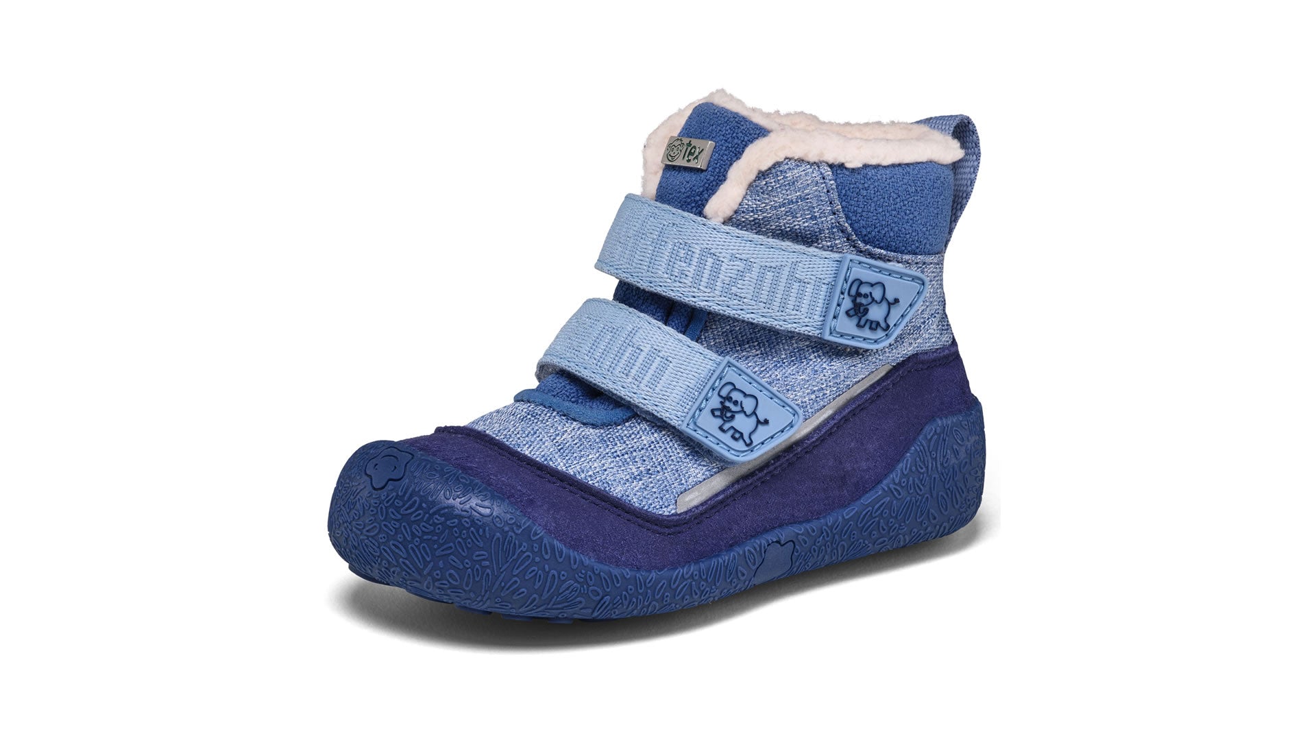 Dětské barefoot boty Affenzahn Prewalker Midboot Vegan Snuggy - Elephant modré zprava
