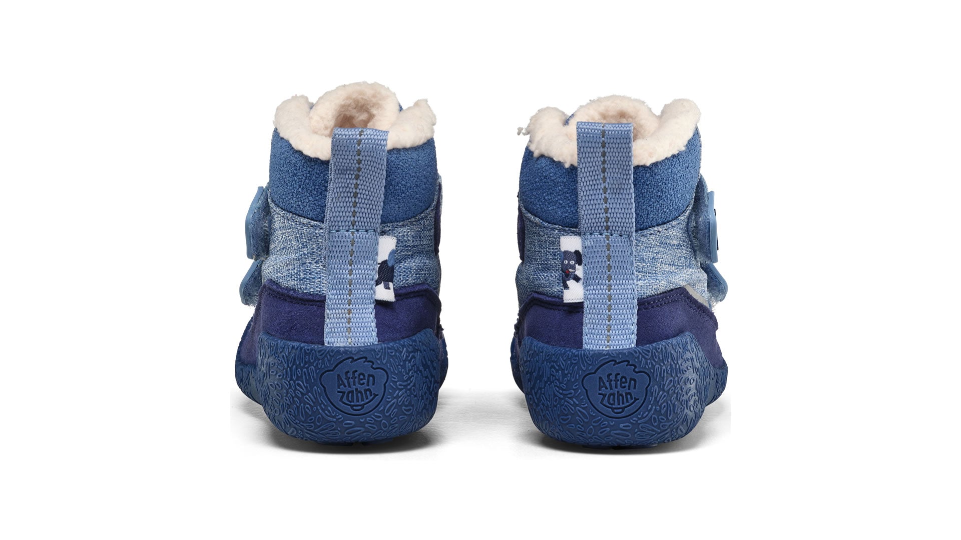 Dětské barefoot boty Affenzahn Prewalker Midboot Vegan Snuggy - Elephant modré pohled zezadu na paty