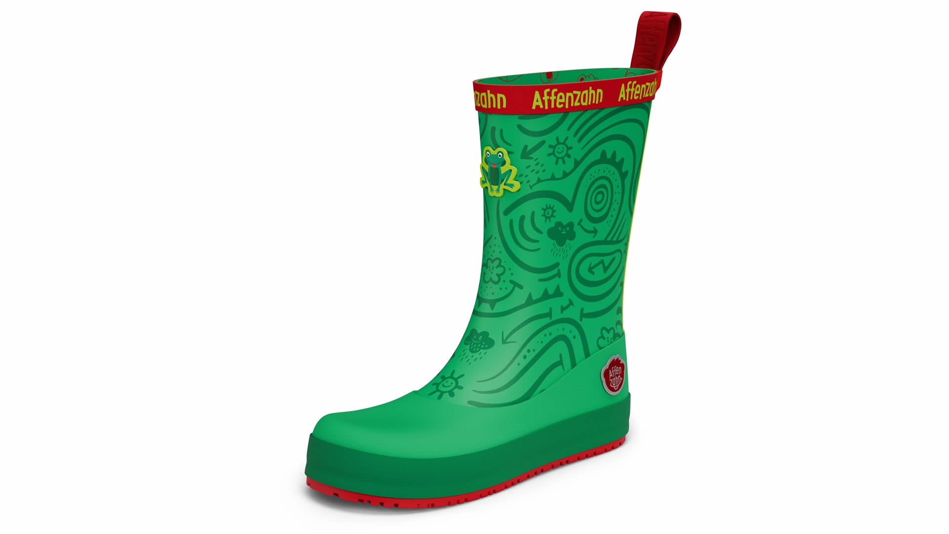 Affenzahn Rainboot Vegan Plashy - Frog zelené barefoot boty s flexibilní podrážkou a širokou špičkou pro zdravý vývoj chodidla