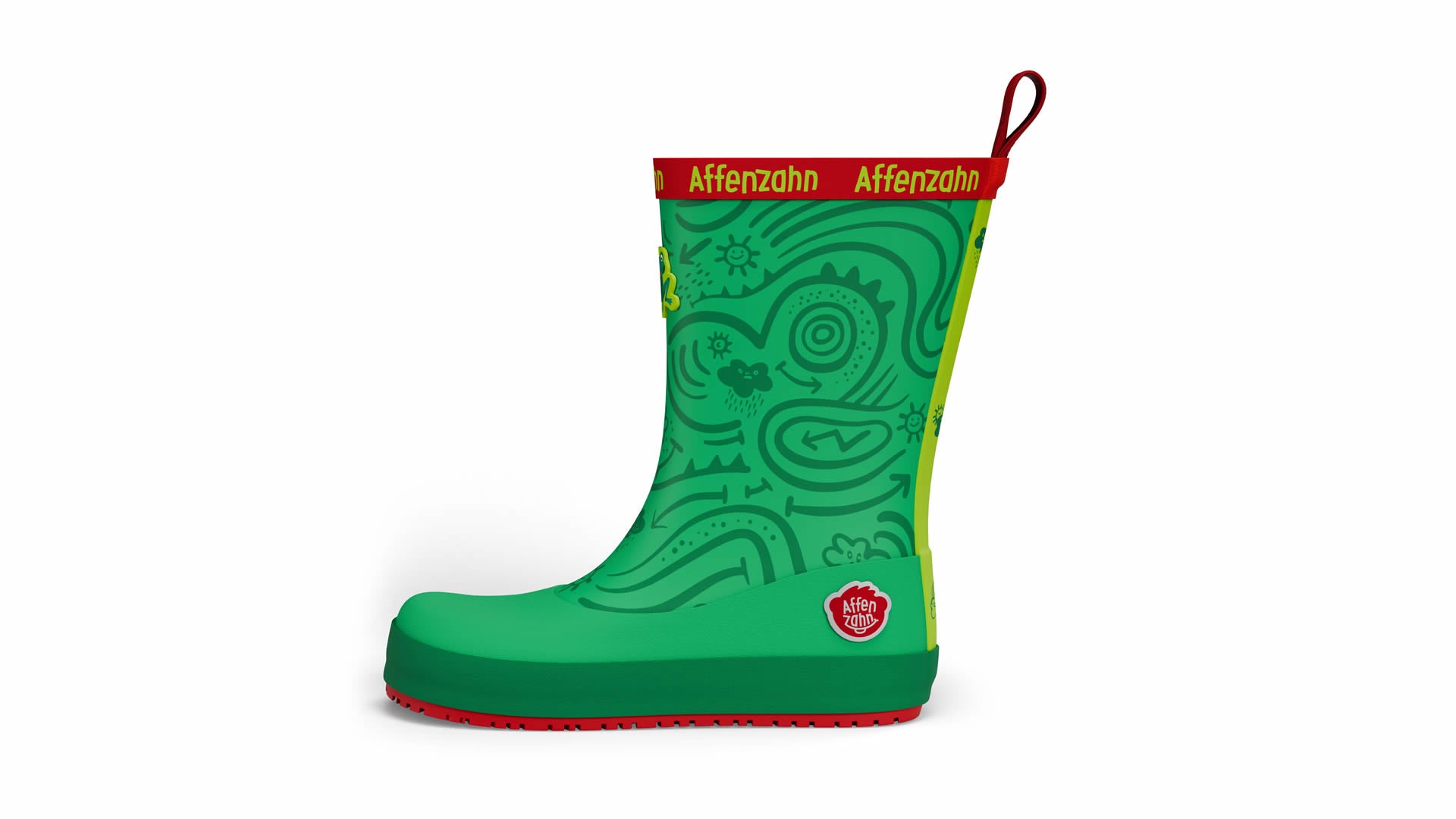 Affenzahn Rainboot Vegan Plashy - Frog zelené barefoot boty s flexibilní podrážkou a zdravým vývojem chodidla