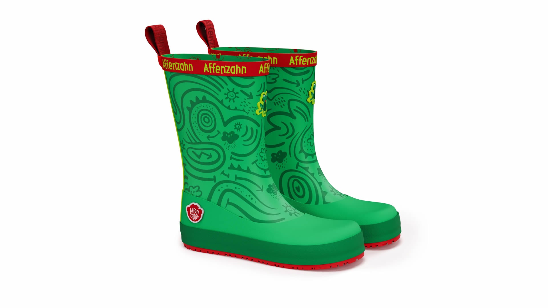 Affenzahn Rainboot Vegan Plashy - Frog zelené barefoot boty s flexibilní podrážkou a širokou špičkou pro zdravý vývoj chodidla