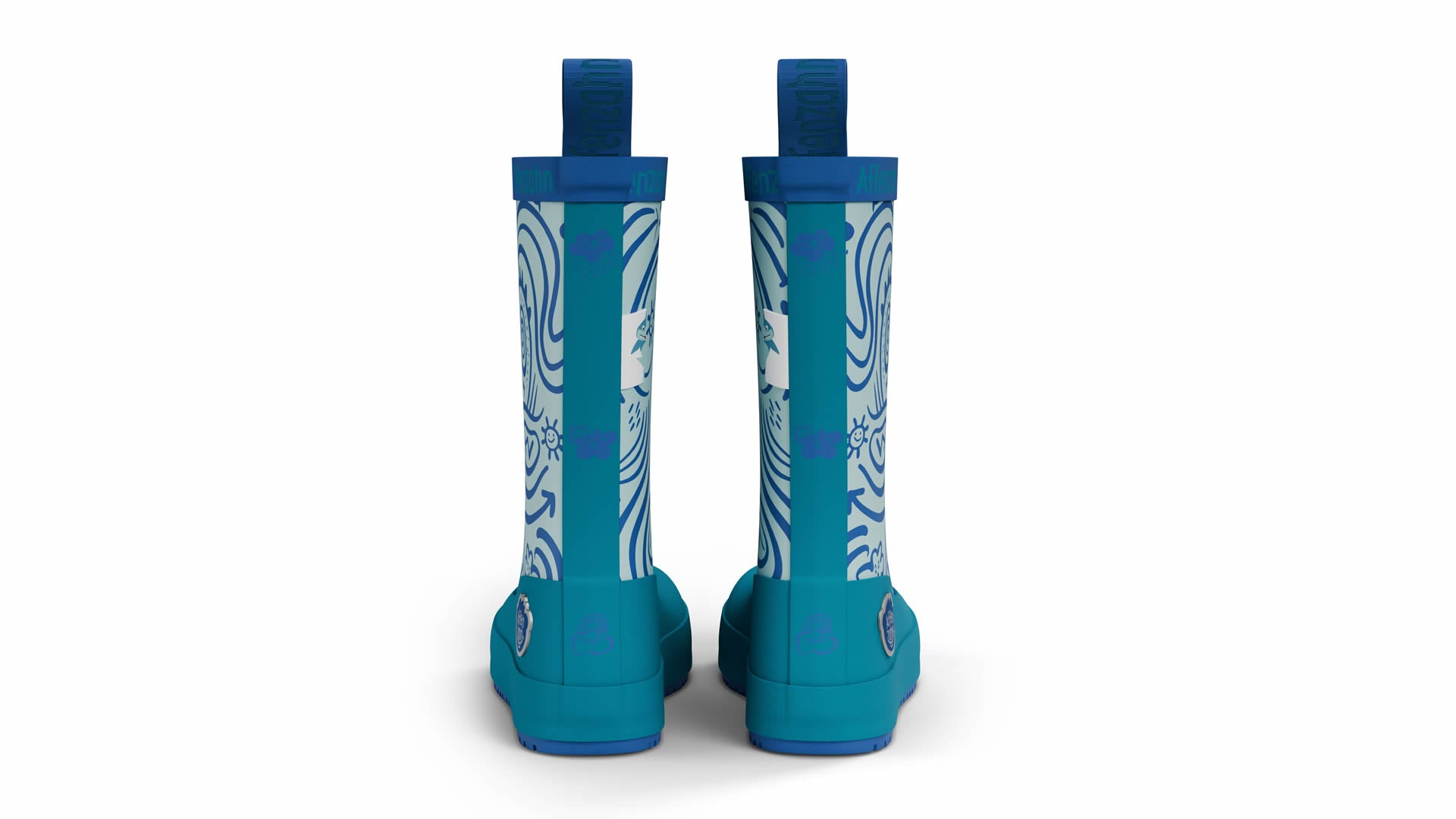 Affenzahn Rainboot Vegan Plashy - Shark modré barefoot boty s flexibilní podrážkou a širokou špičkou pro zdravý vývoj chodidla