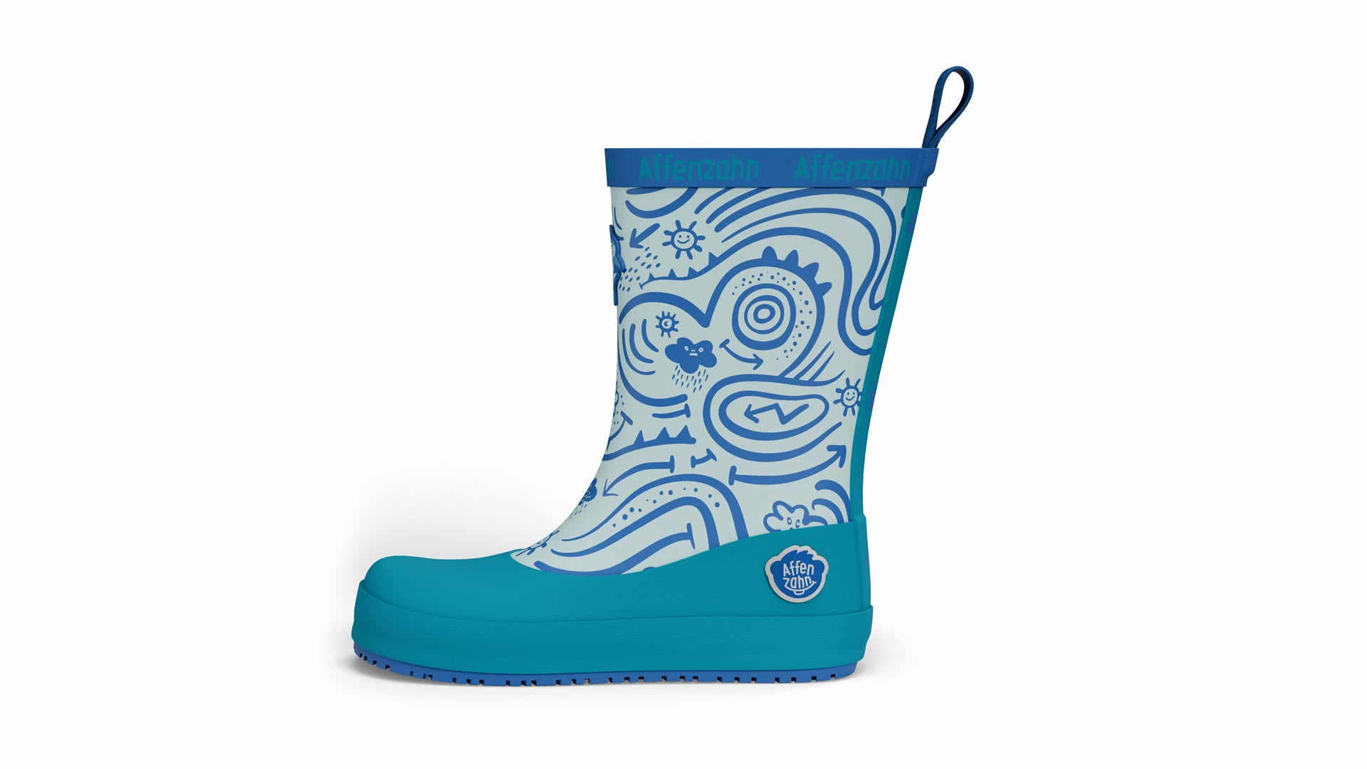 Affenzahn Rainboot Vegan Plashy - Shark modré barefoot boty s flexibilní podrážkou a širokou špičkou pro děti