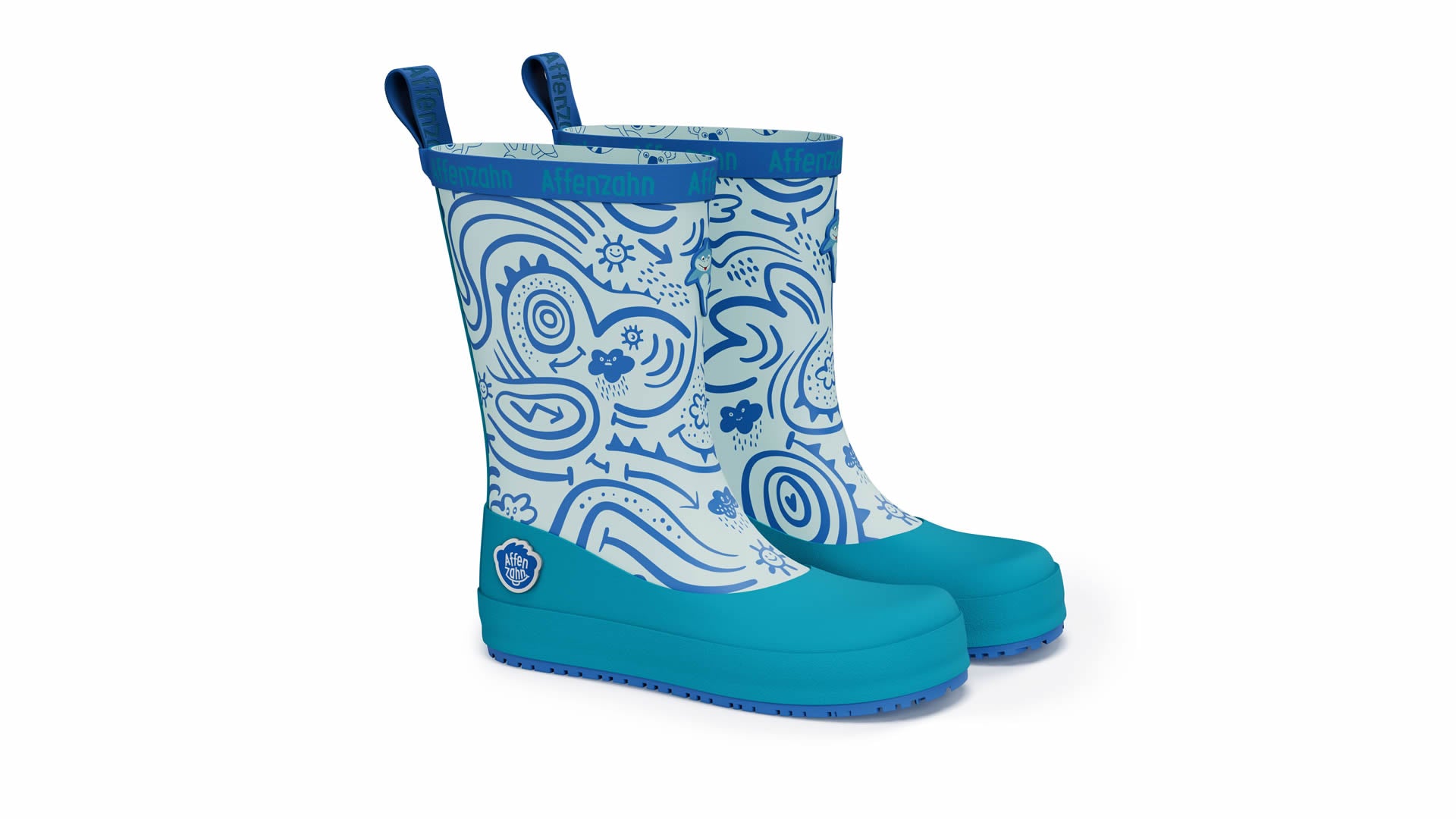 Affenzahn Rainboot Vegan Plashy - Shark modré barefoot boty s širokou špičkou a flexibilní podrážkou pro zdravý vývoj chodidla.