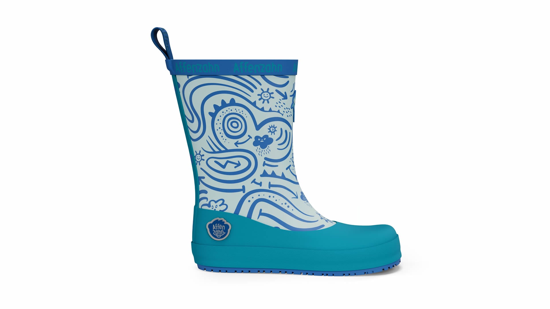 Affenzahn Rainboot Vegan Plashy - Shark modré dětské barefoot boty s flexibilní podrážkou a širokou špičkou