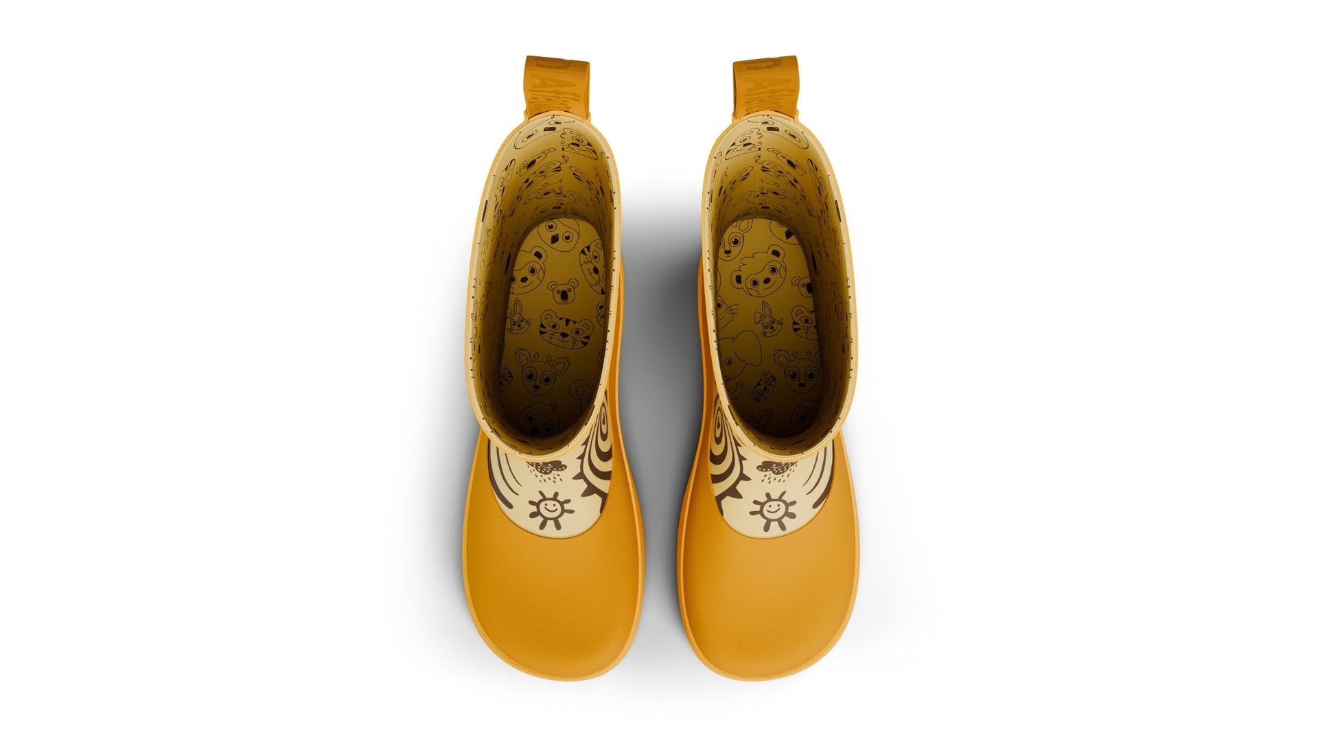 Affenzahn Rainboot Vegan Plashy - Tiger žluté barefoot boty s širokou špičkou a flexibilní podrážkou pro zdravý vývoj chodidla