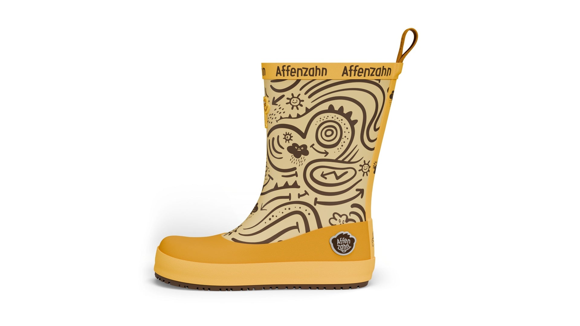 Affenzahn Rainboot Vegan Plashy - Tiger dětská žlutá barefoot boty s flexibilní podrážkou a širokou špičkou