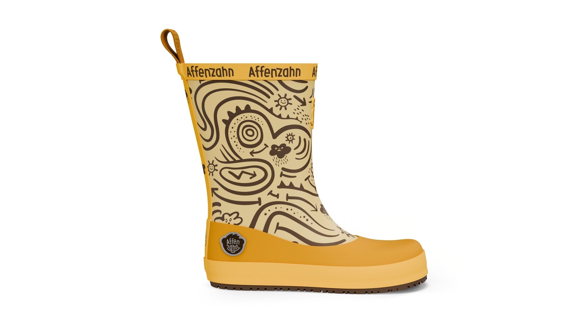 Affenzahn Rainboot Vegan Plashy - Tiger dětská barefoot bota žlutá s flexibilní podrážkou a širokou špičkou