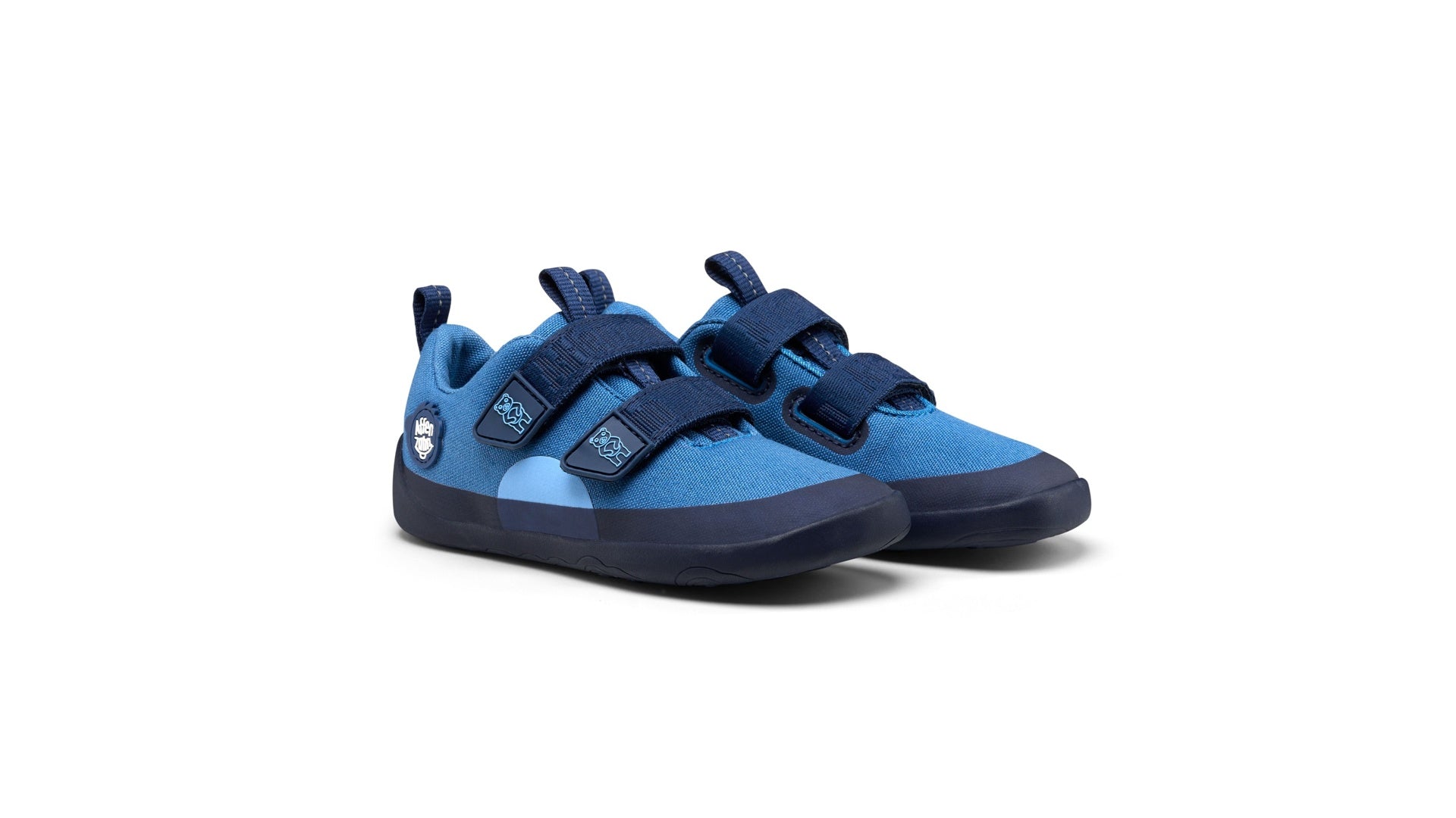Affenzahn Sneaker Cotton Happy - Bear dětské barefoot boty modré textilní s flexibilní podrážkou