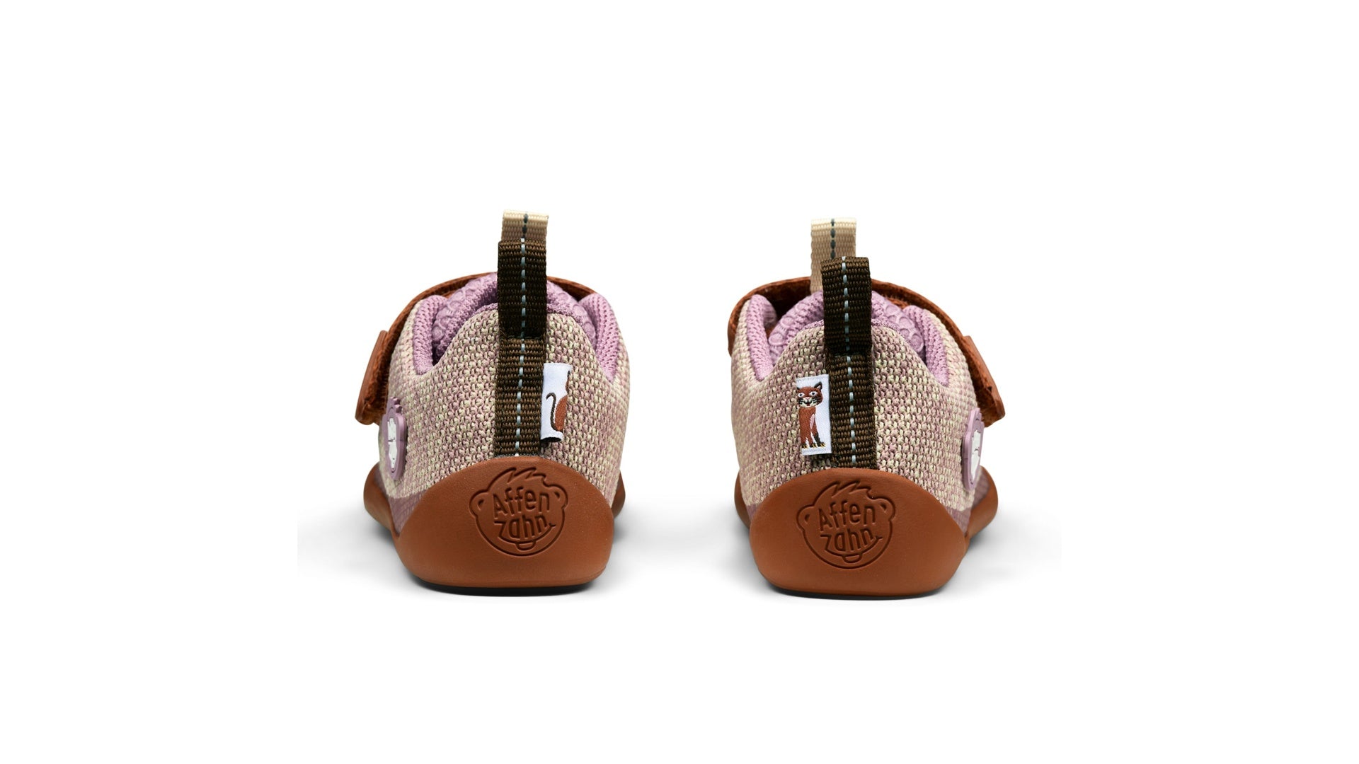 Affenzahn Sneaker Knit Happy - Cat dětské barefoot tenisky růžové a hnědé s flexibilní podrážkou