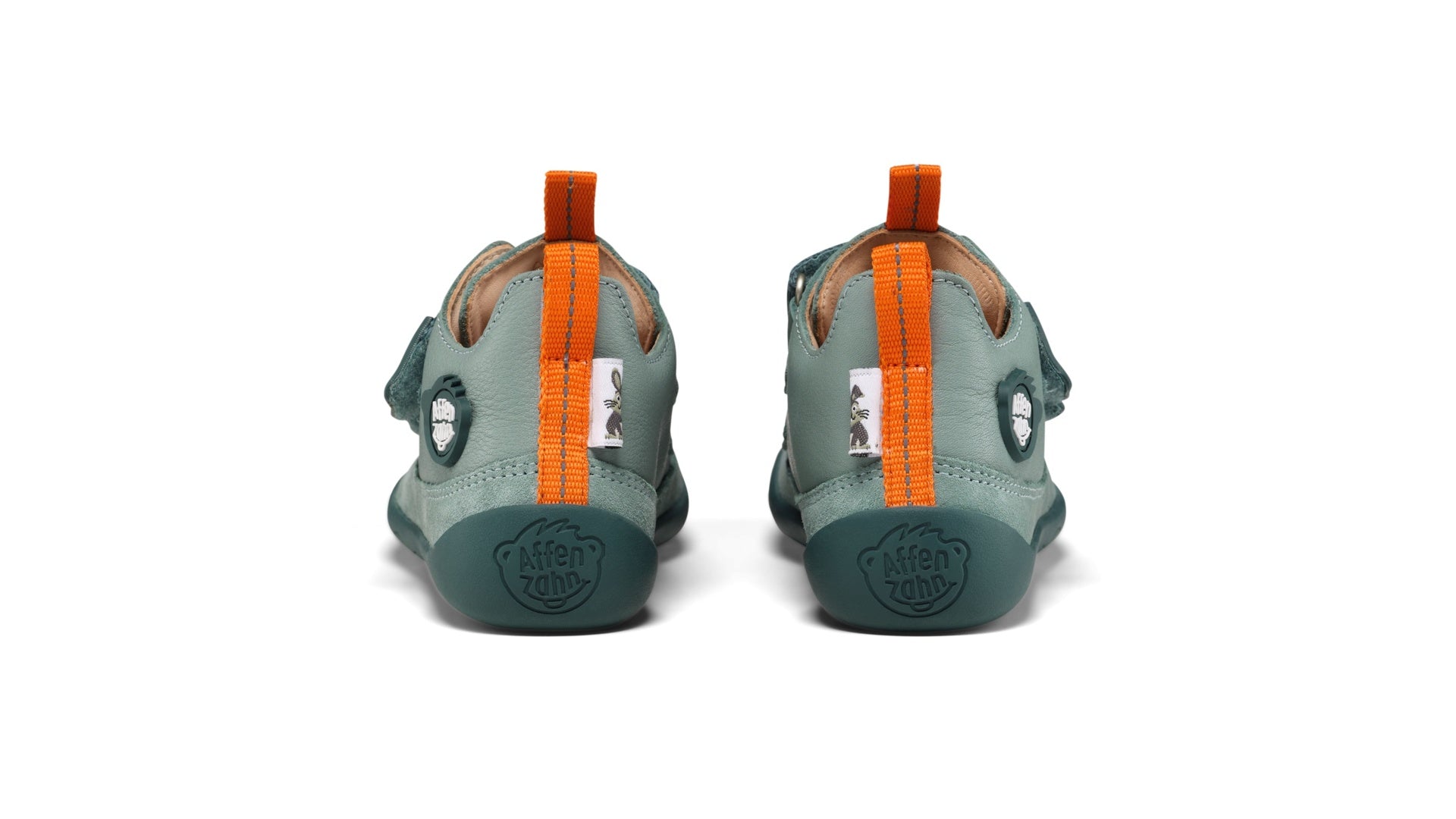 Affenzahn Sneaker Leather Buddy - Bunny dětské barefoot boty tmavě zelené s oranžovým detailem, kůže a semiš