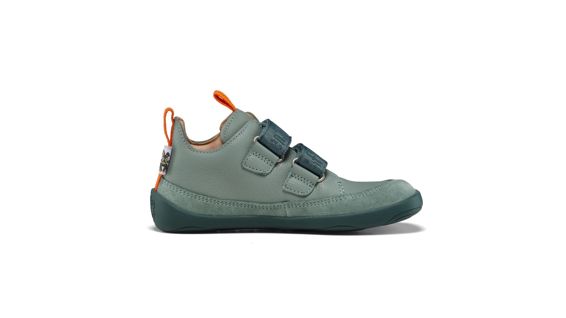 Affenzahn Sneaker Leather Buddy - Bunny dětská barefoot bota tmavě zelená s oranžovými detaily z kůže a semiše