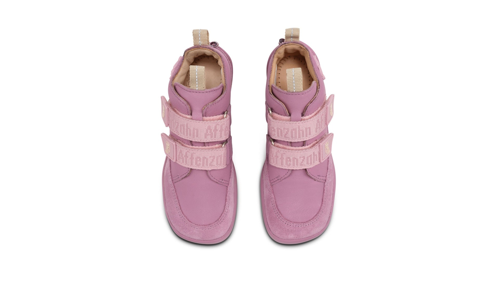 Affenzahn Sneaker Leather Buddy - Otter barefoot boty pro děti v růžové s flexibilní podrážkou a širokou špičkou.