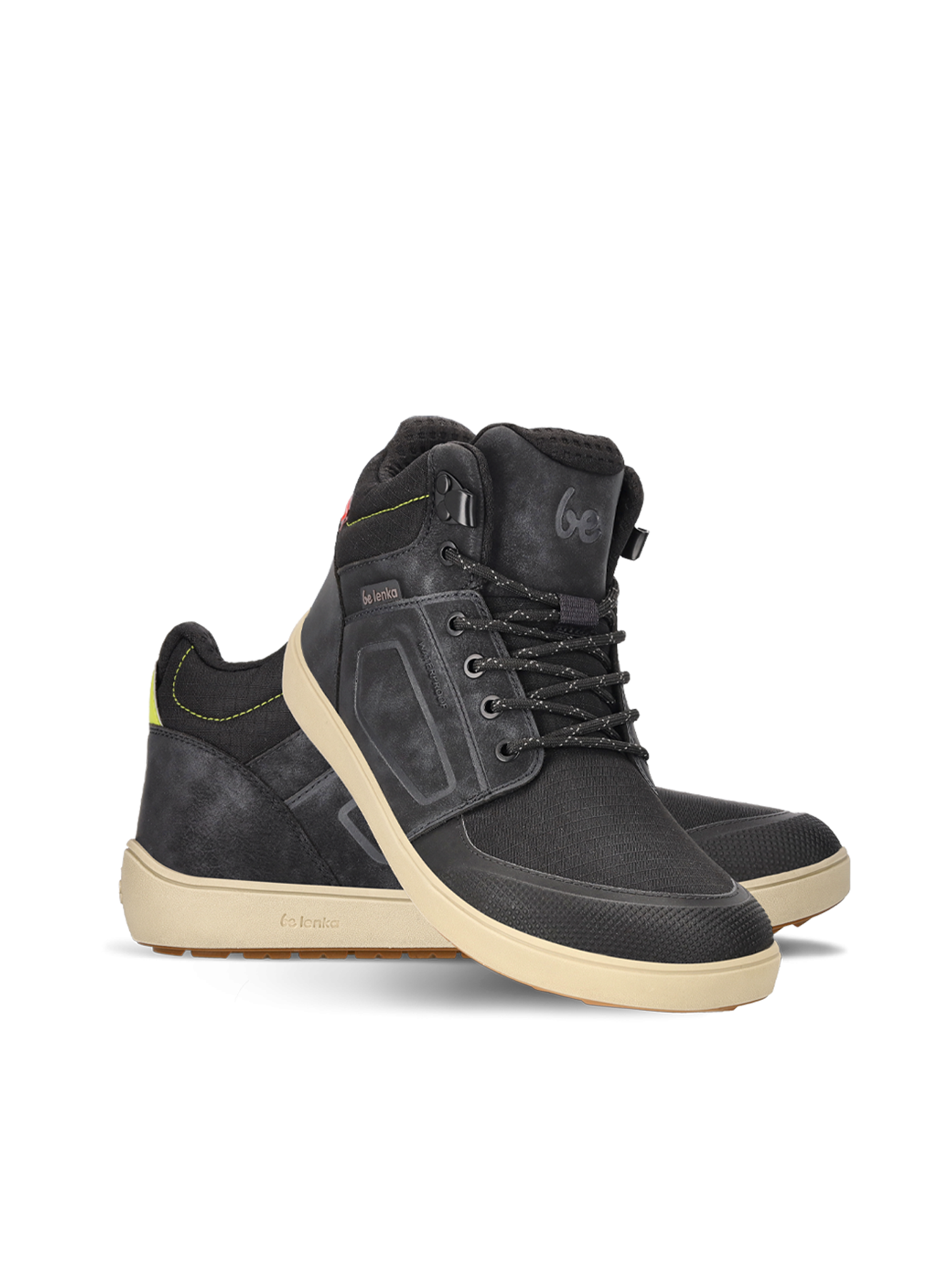 Voděodolné barefoot boty s termoizolací Be Lenka ArcticEdge - Charcoal Black černé s béžovou podrážkou ze strany