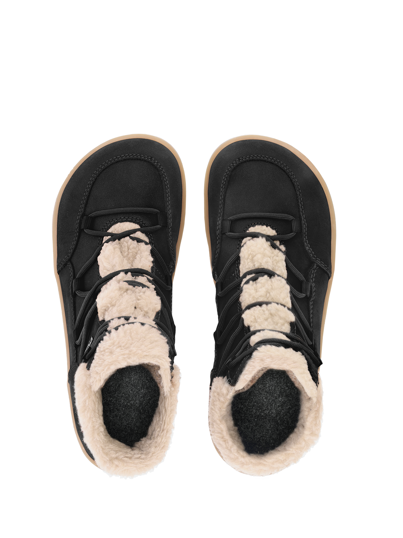 Zimní kotníkové barefoot boty Be Lenka Bliss - Black černé se světlým kožíškem  a béžovou podrážkou shora