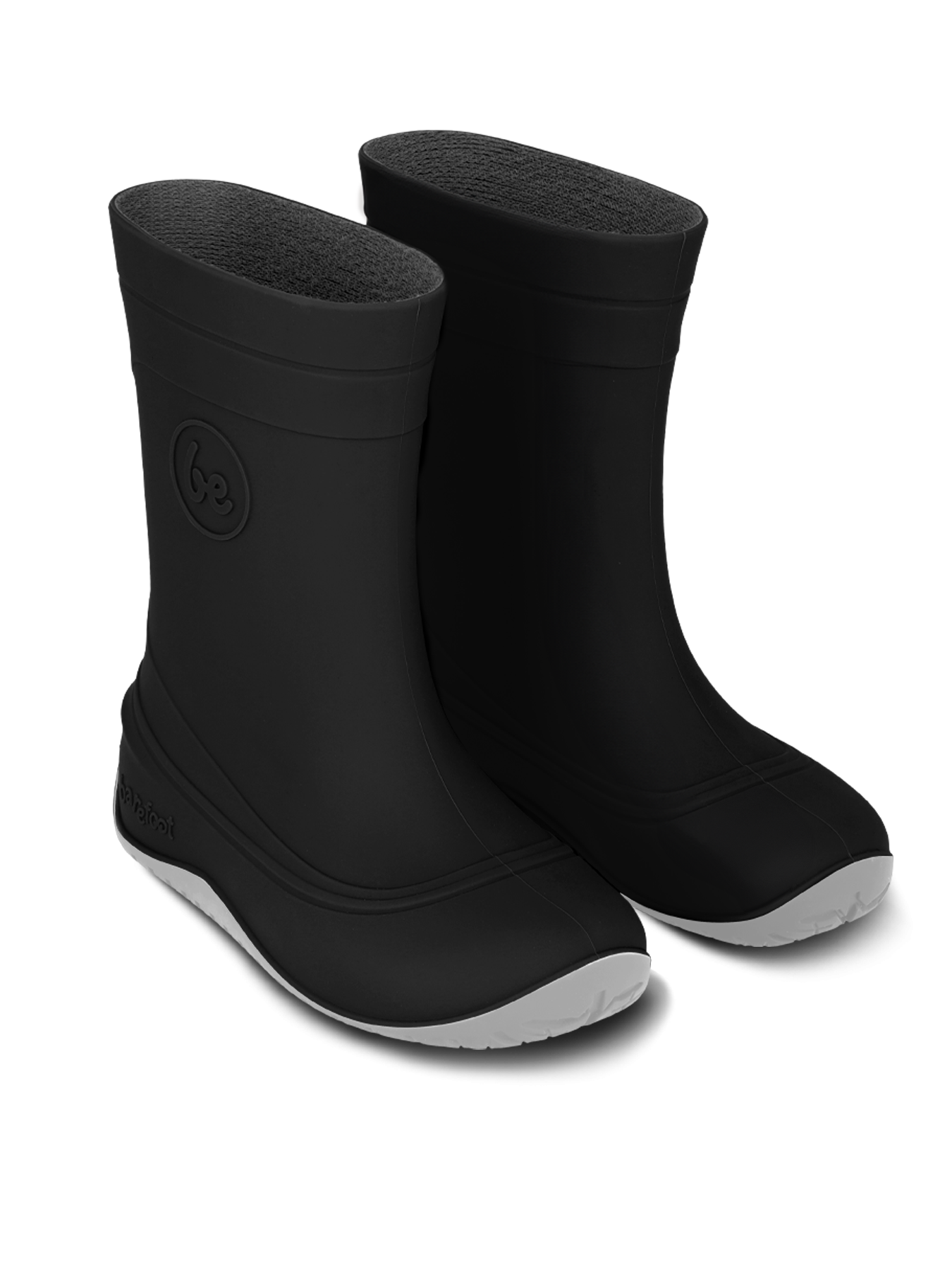Dětské barefoot holínky Be Lenka Pudds - Black černé s šedou podrážkou zpředu