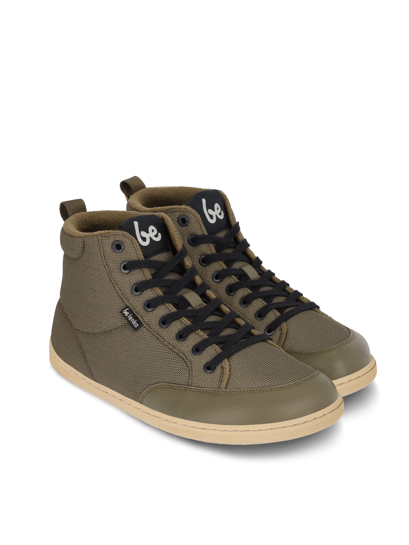Barefoot zateplené kotníkové boty Be Lenka Rebound Thermo - Army Green armádní zelená s béžovou podrážkou  zepředu zprava