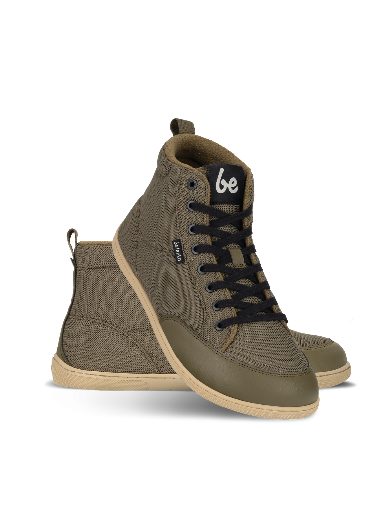 Barefoot zateplené kotníkové boty Be Lenka Rebound Thermo - Army Green armádní zelená s béžovou podrážkou zpředu