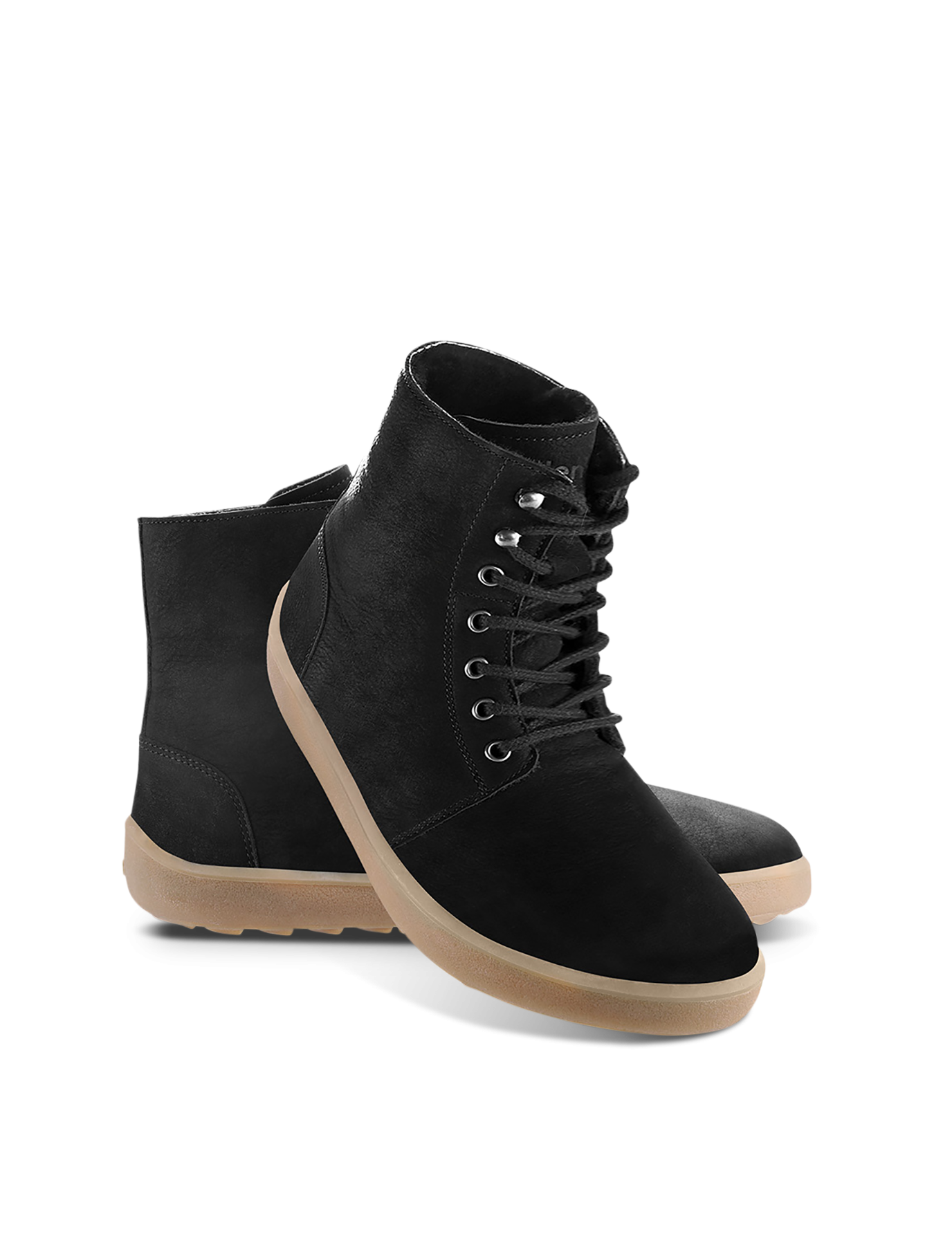 Zimní zateplené vysoké barefoot boty Be Lenka Winter 3.0 - Matt Black matné černé s béžovou podrážkou zepředu