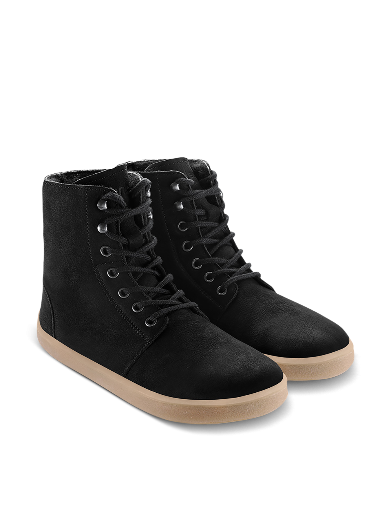 Zimní zateplené vysoké barefoot boty Be Lenka Winter 3.0 - Matt Black matné černé s béžovou podrážkou zpředu zprava