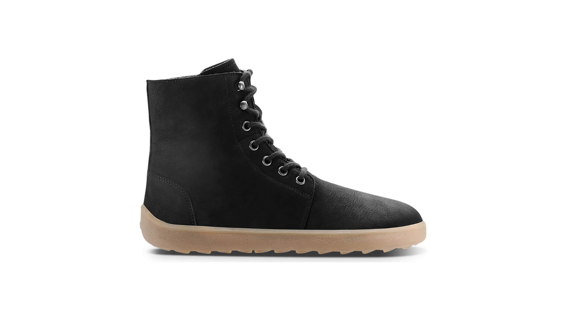 Zimní zateplené vysoké barefoot boty Be Lenka Winter 3.0 - Matt Black matné černé s béžovou podrážkou zprava