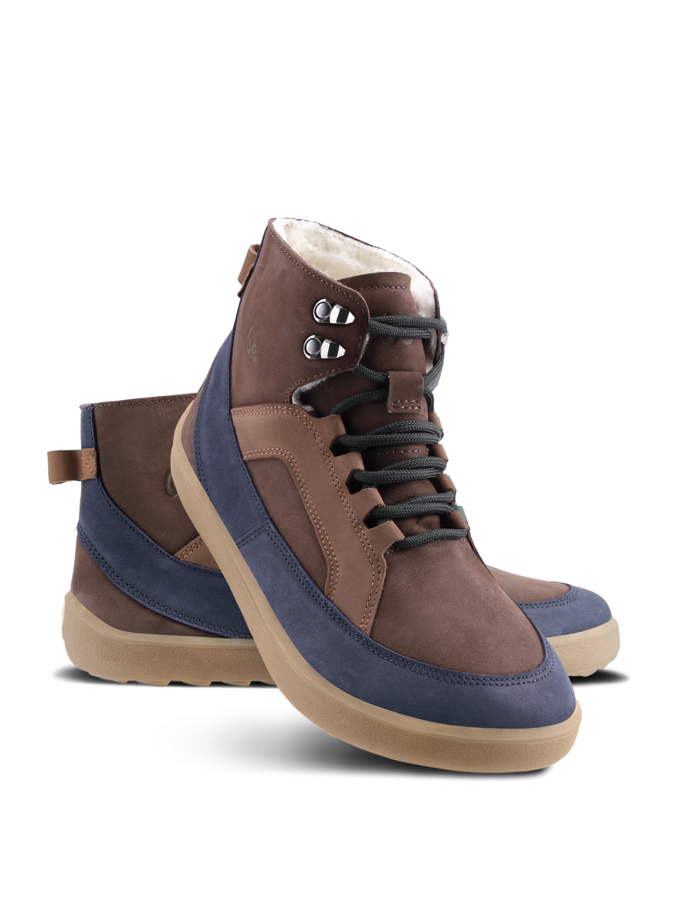 Zimní kotníkové barefoot boty Be Lenka York - Brown & Navy hnědo-modré ze strany