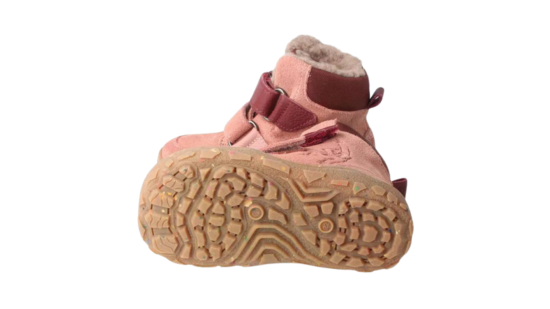 bLIFESTYLE gibbonSTYLE TEX - old rose. Kožené dětské zimní barefoot boty s membránou na suchý zip ve starorůžové barvě. Pohled na podrážku.