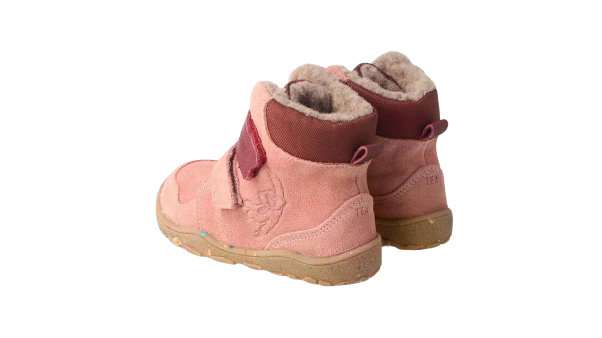 bLIFESTYLE gibbonSTYLE TEX - old rose. Kožené dětské zimní barefoot boty s membránou na suchý zip ve starorůžové barvě. Pohled zezadu zleva.